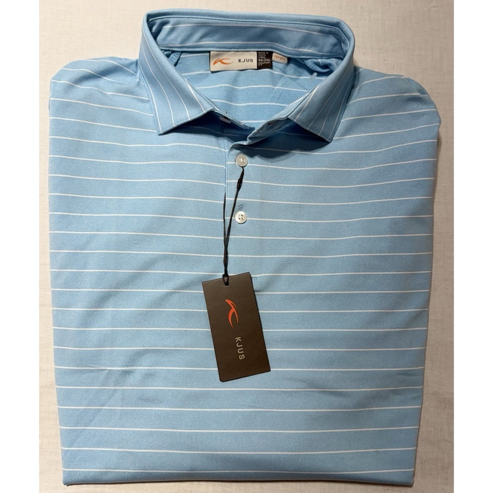 Kjus Soren Long Sleeve Polo Shirt Sz. 2XL Blue White Striped Golf Performance